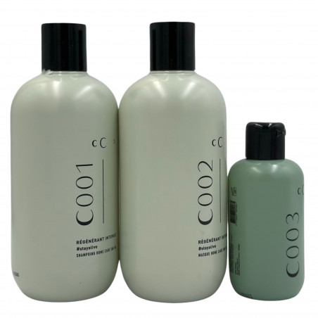 Kit home care Régénérant Intense Cuba Chance 3 produits : 1 shampooing 500 ml + 1 masque 500 ml + 1 concentré 150 ml (3/4 face)