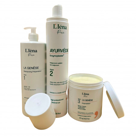 Kit premium lissage indien Ayurvédie Enzymoplastie L'Iéna Paris 3 produits (lissage + masque ouverts)