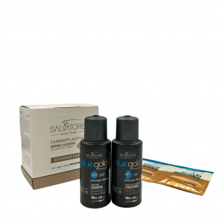 Pack Taninoplastie Blue Gold Premium Salvatore 2 x 100 ml + sampler Gold Xpress 2 x 15 ml (contenu)