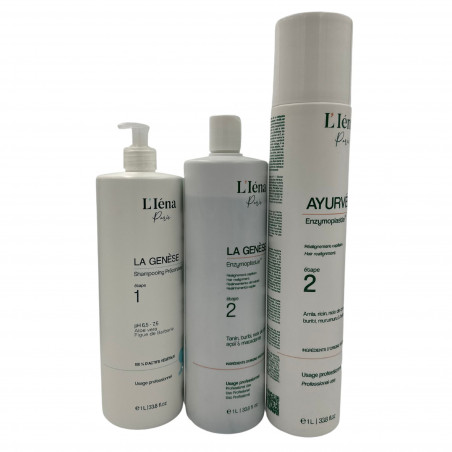 Kit lissages La Genèse™ & Ayurvédie Enzymoplastie L'Iéna Paris + shampooing préparateur 3 x 1 L (3/4 face)