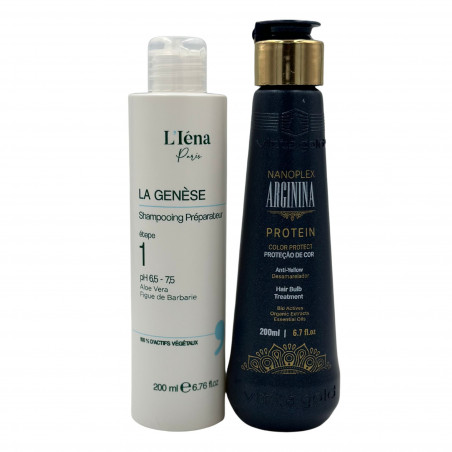 Mini-kit lissage protéine Arginina Vitta Gold 200 ml + shampooing préparateur La Genèse L'Iéna Paris 200 ml