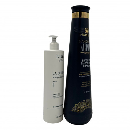 Kit lissage protéine Nanoplex Arginina Vitta Gold 1 L + shampooing préparateur La Genèse L'Iéna Paris 500 ml (3/4 face)