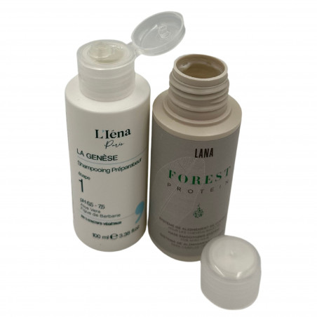 Mini kit lissage organique Forest Protein Lana + shampooing L'Iéna 2 x 100 ml (ouverts)