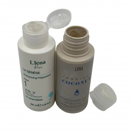 Mini kit lissage organique Tropical Coconut Lana + shampooing L'Iéna 2 x 100 ml (ouverts)