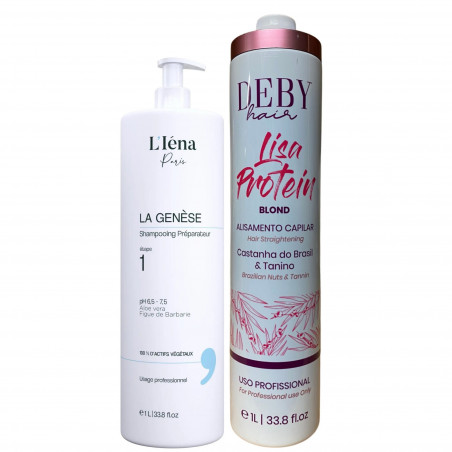 Kit lissage tanin Lisa Protein Blond Deby Hair + shampooing préparateur N° 1 La Genèse L'Iéna 2 x 1 L