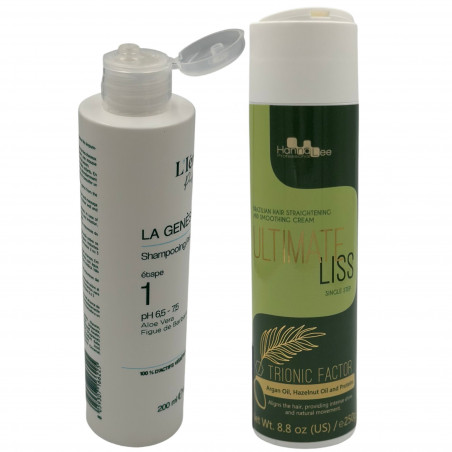 Mini-kit Ultimate Liss Hanna Lee 250 g & shampooing N° 1 La Genèse L'Iéna 200 ml (ouverts)