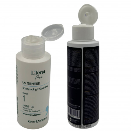 Mini-kit lissage Purple Tanino Mya + shampooing préparateur N° 1 La Genèse L'Iéna Paris 2 x 100 ml (ouverts)