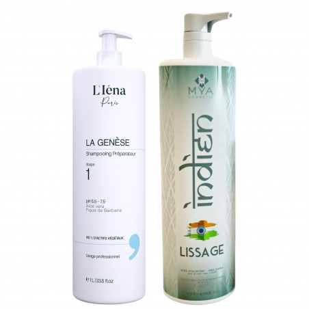 Kit Lissage indien Mya + shampooing préparateur N° 1 La Genèse L'Iéna 2 x 1 L