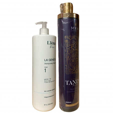 Kit Lissage tanin Purple Tanino Mya + shampooing préparateur N° 1 La Genèse L'Iéna Paris 2 x 1 L (3/4 face)