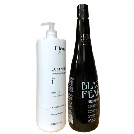 Kit lissage protéine Black Pearl Secrets + shampooing préparateur N° 1 La Genèse L'Iéna Paris 2 x 1 L (3/4 face)