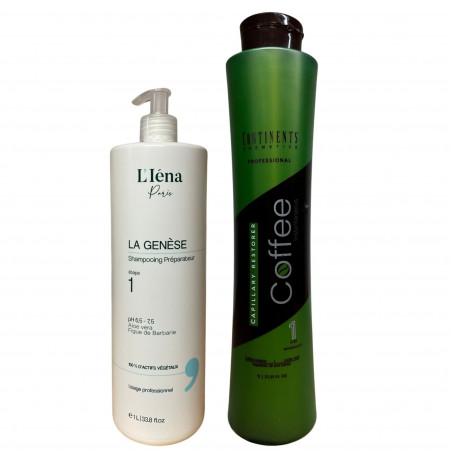 Kit Lissage définitif Coffee Instantaneous Continents + shampooing L'Iéna 2 x 1 L (face)
