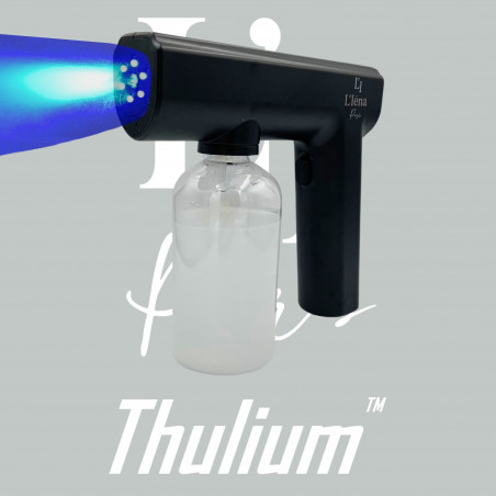 Naacnospray Blue Light Thulium L'Iéna Paris allumé avec jet (fond métal + logo Thulium™)