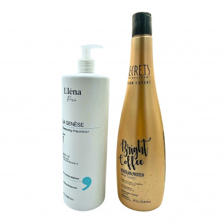 Kit lissage protéine Bright Coffee Secrets + shampooing L'Iéna 2 x 1 L (3/4 face droit)