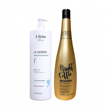 Kit lissage protéine Bright Coffee Secrets + shampooing L'Iéna 2 x 1 L