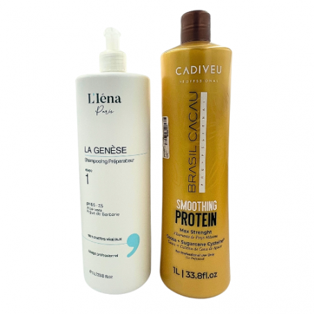 Kit lissage brésilien Smoothing Protein Brasil Cacau Cadiveu + shampooing L'Iéna 2 x 1 L