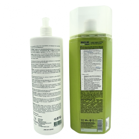 Kit lissage au tanin Brazilian Vegan Tanino Inoar + shampooing L'Iéna 2 x 1 L (verso)