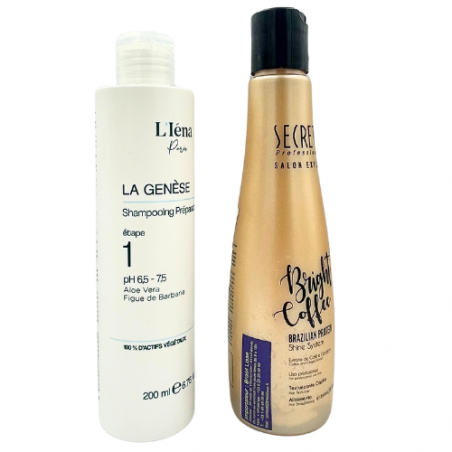 Kit lissage protéine Bright Coffee Secrets + shampooing L'Iéna 2 x 200 ml (3/4 face)