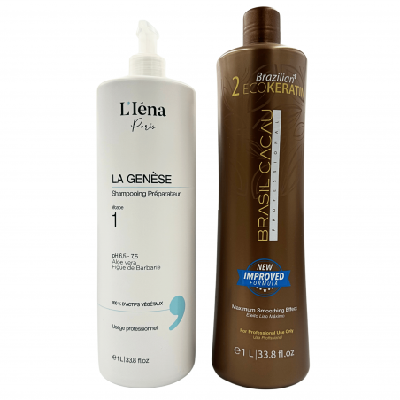 Kit Lissage brésilien Ecokeratin N° 2 Brasil Cacau Cadiveu + shampooing L'Iéna 2 x 1 L