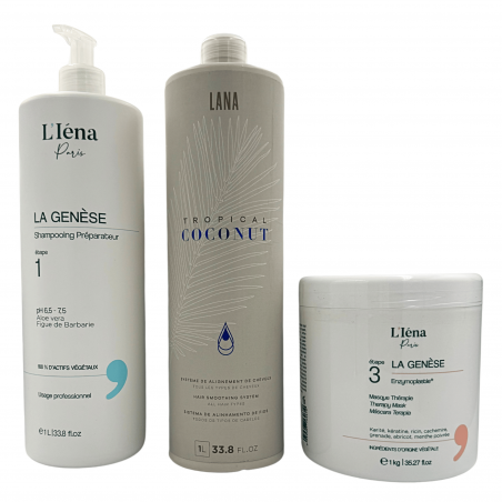 Kit lissage organique Tropical Coconut Lana + shampooing préparateur + masque La Genèse™ L'Iéna Paris 3 produits