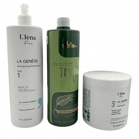 Kit Ultimate Liss Hanna Lee 1 kg + shampooing préparateur & masque La Genèse L'Iéna 3 produits (3/4 face)