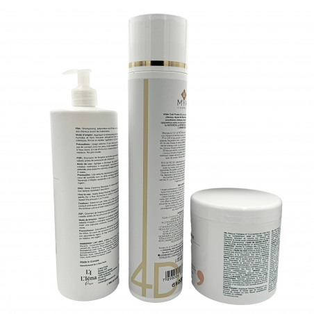 Kit Lissage 4D White Gold Protein Mya + shampooing & masque L'Iéna 3 produits (verso 1)