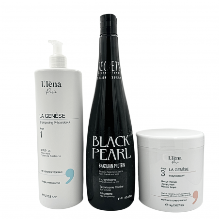 Kit lissage protéine Black Pearl Secrets + shampooing & masque L'Iéna 3 produits