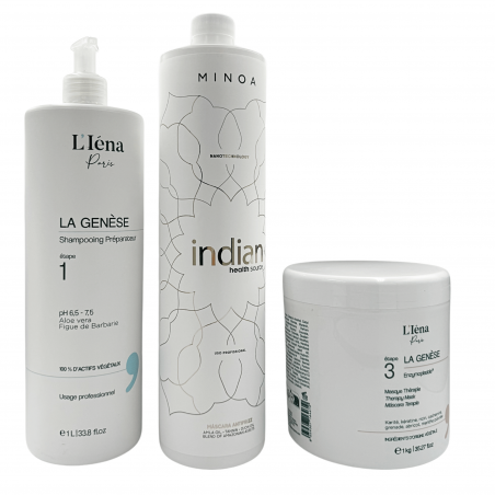 Kit Lissage indien Indian Minoa + shampooing  & masque L'Iéna 3 produits (3/4 face)