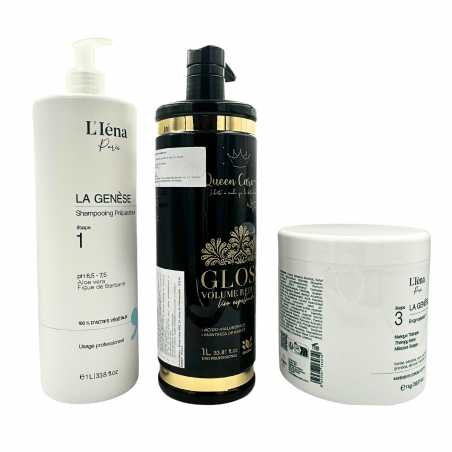 Kit Lissage Indien Gloss Brillance Miroité Queen Care Dona Indiana + shampooing & masque L'Iéna 3 produits ( 3/4 face)