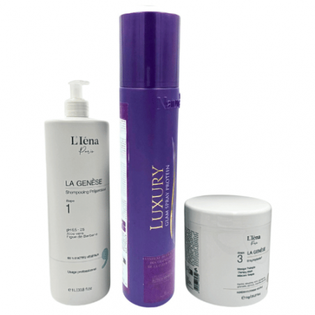 Kit Lissage Luxury Glam Spray Protein Naturelle + shampooing & masque  L'Iéna 3 produits (3/4 Face)