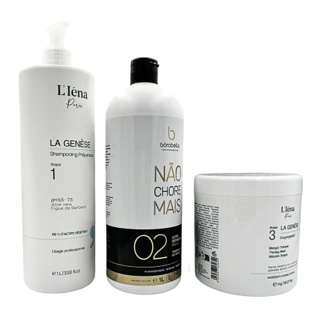 Kit Lissage brésilien protéine 02 Não Chore Mais Bórabella + shampooing & masque L'Iéna 3 produits (3/4 face)