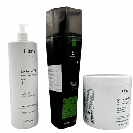 Kit lissage définitif Coffee Green Honma Tokyo + shampooing & masque L'Iéna 3 produits (3/4 face)