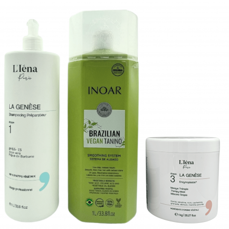 Kit lissage au tanin Brazilian Vegan Tanino Inoar + shampooing & masque L'Iéna 3 produits