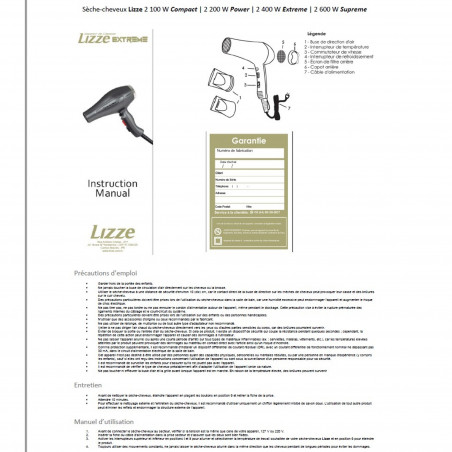 Notice en français des sèches-cheveux Lizze (page 1/2)