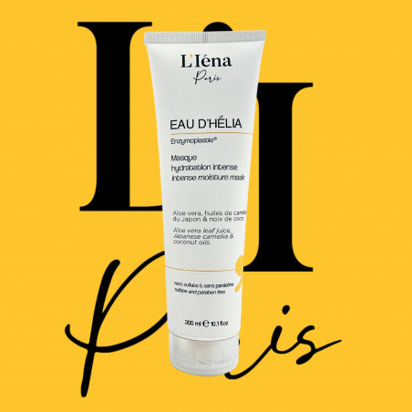 Masque hydratant Eau d'Hélia™ Enzymoplastie L'Iéna Paris 300 ml (fond jaune Hélia + logo noir L'Iéna Paris)