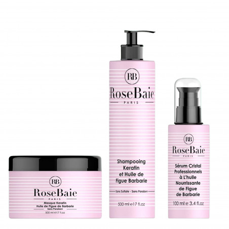 Kit kératine et huile de figue de barbarie RoseBaie 3 produits : shampooing + masque + sérum