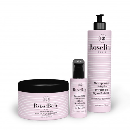 Kit kératine et huile de figue de barbarie RoseBaie 3 produits : shampooing + masque + sérum (visuel 1)