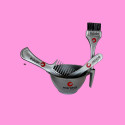 Kit pour lissage et coloration avec bol doseur, peigne, pinceau & spatule gris Honma Tokyo (fond rose)