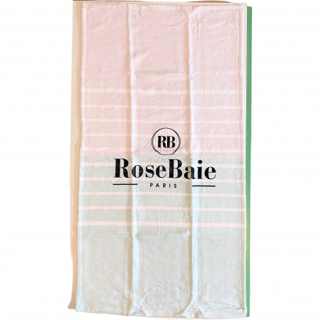 Serviette RoseBaie rayée rose, verte & blanche