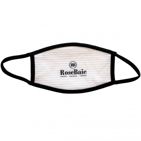 Masque de protection lavable RoseBaie rayé gris & blanc (sangles visibles)