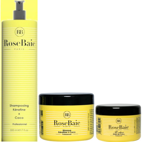 Kit botox à la kératine et huile de coco RoseBaie 3 produits : shampooing + masque + botox