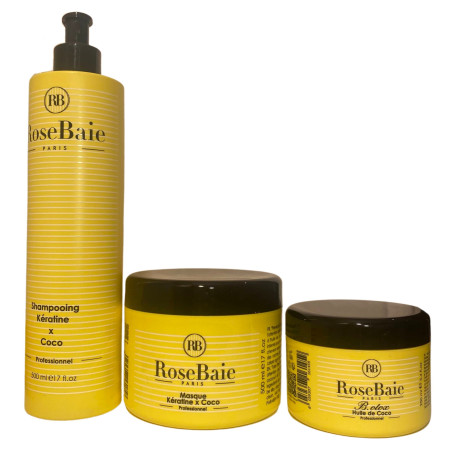 Kit botox à la kératine et huile de coco RoseBaie 3 produits : shampooing + masque + botox (recto)