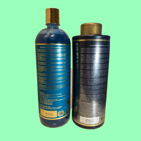Kit shampooing & patine fortifiante Toner Green Robson Peluquero 2 x 1 L (fond vert, verso)