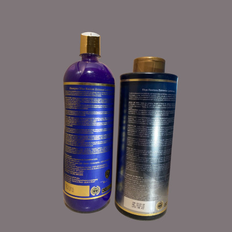 Kit shampooing & patine fortifiante Toner Blue Robson Peluquero 2 x 1 L (fond platine, verso)
