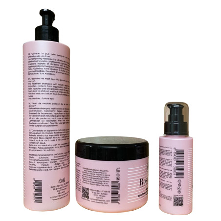 Kit kératine et huile de figue de barbarie RoseBaie 3 produits : shampooing + masque + sérum (verso 1, EAN)
