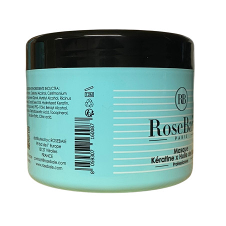 Masque kératine et huile de ricin RoseBaie 500 ml (3/4 face, EAN)