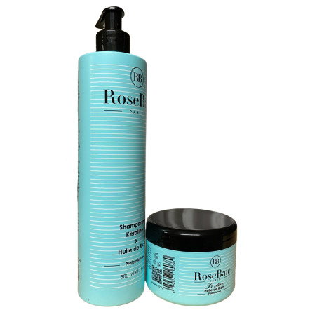 Kit botox kératine et huile de ricin RoseBaie 2 produits : shampooing + botox (3/4 face)