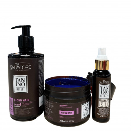 Kit Premium Blond Treatment Tanino Therapy Salvatore shampooing + masque + huiles essentielles E (masque ouvert)
