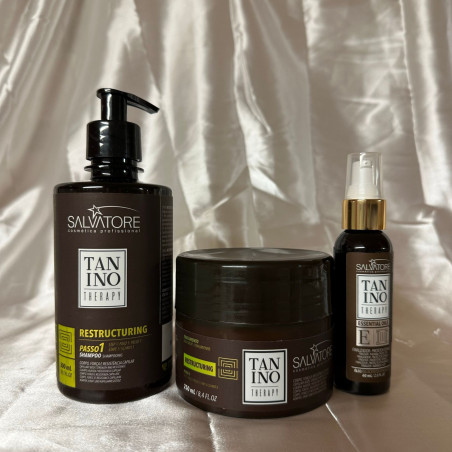 Kit Restructuring Tanino Therapy Salvatore shampooing + masque + huiles essentielles E (fond argent)
