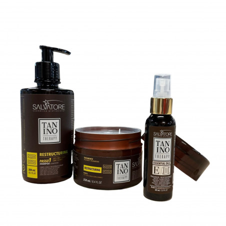 Kit Restructuring Tanino Therapy Salvatore shampooing + masque + huiles essentielles E (masque ouvert avec opercule)